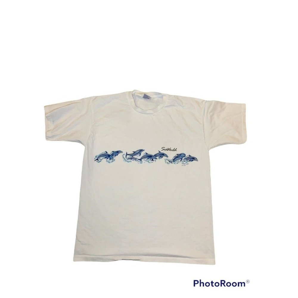 Vintage Sea World Dolphins T Shirt Size XL Nature Sea Animals